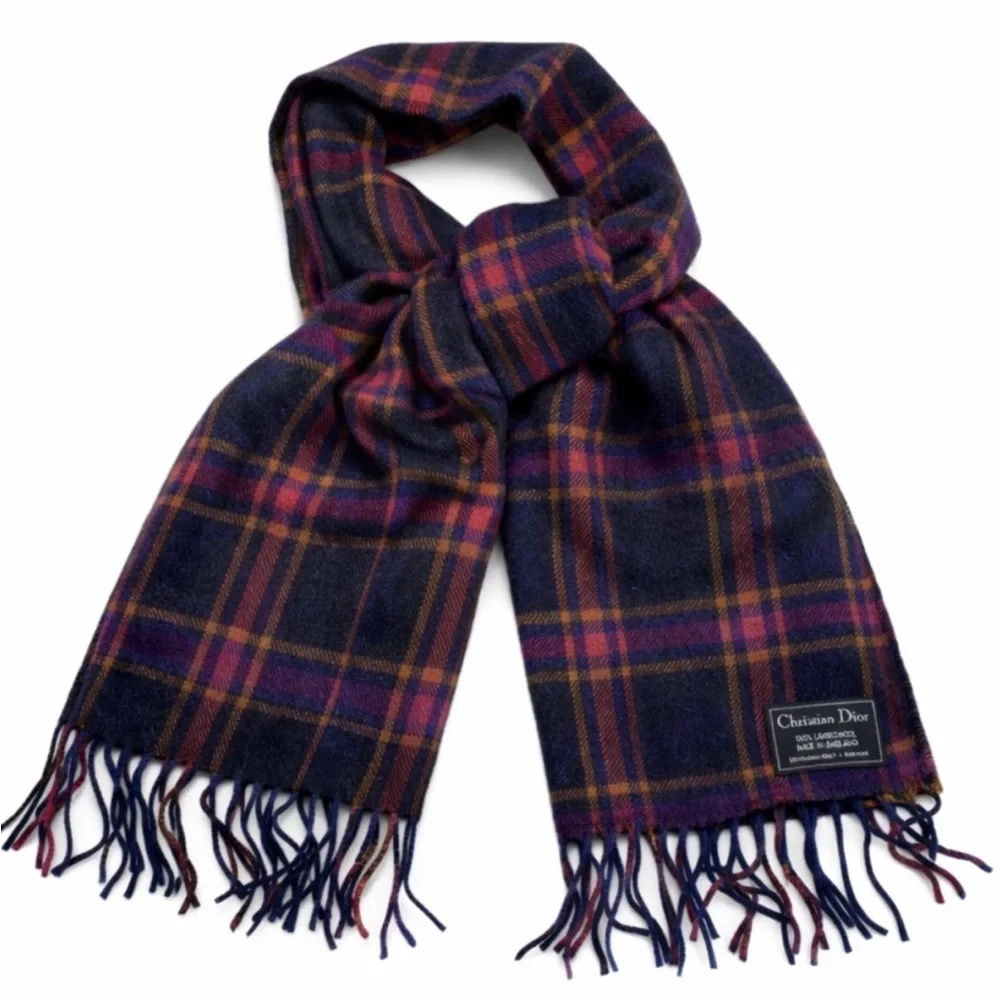 Christian Dior lambswool plaid scarf